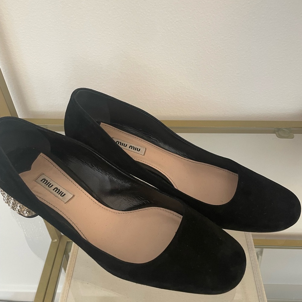 MIU MIU Womens Black Suede Crystal Block Heel Pumps 40/9-9.5- Very Very Nice - Picture 7 of 8